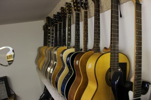 Acoustic Guitars lined up on shelf